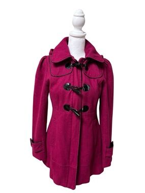 Black Rivet Magenta Toggle Wool Pea Coat
